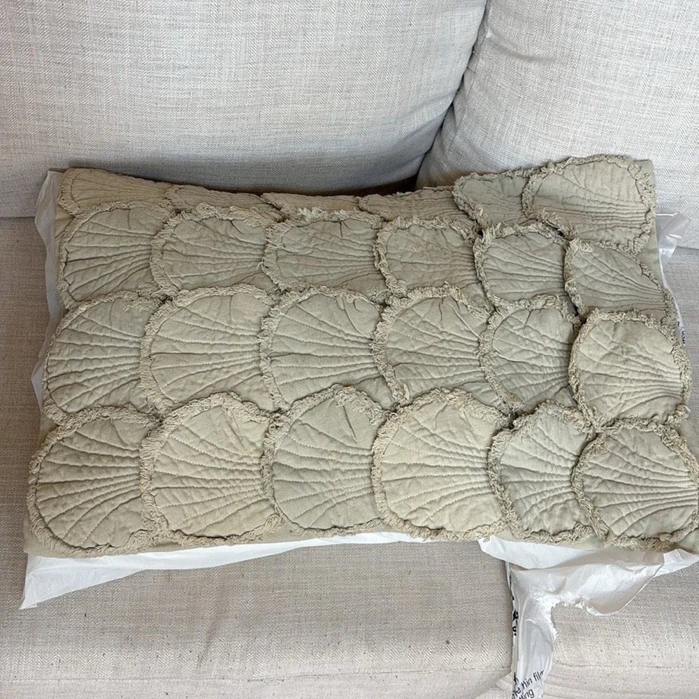 Creative Co-Op Cotton Lumbar Pillow With Appliqued Quilted Seashells, Sage